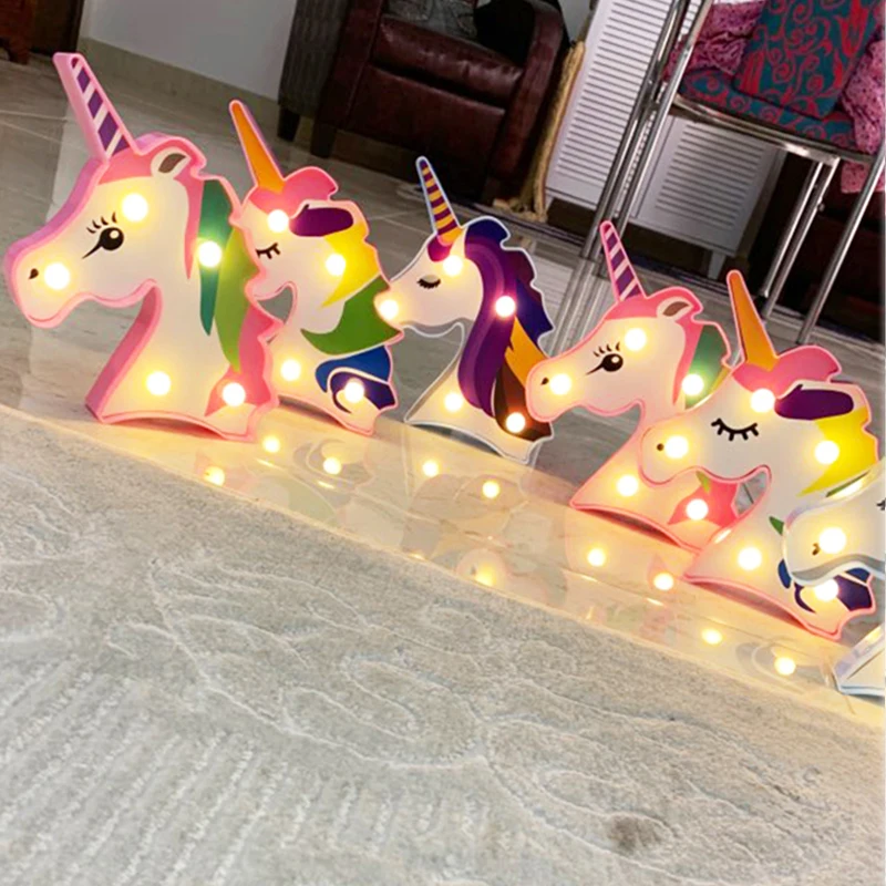 Głowa jednorożca LED lampka nocna dziecko Unicornio Party 3D Luminaria lampa prezent dla dzieci dekoracja stołu do sypialni dekoracje na imprezę jednorożec