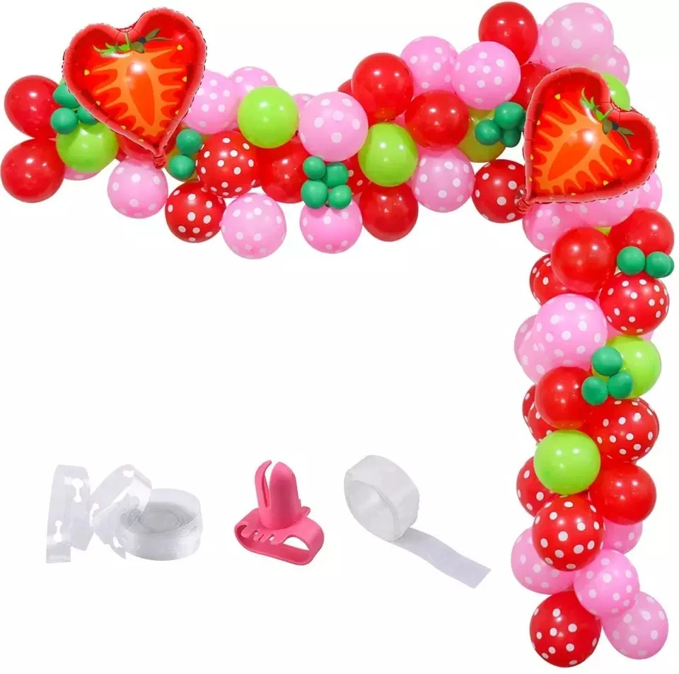 105pcs Strawberry Foil Party Balloons Arch Garland Baby Shower for Summer Theme Party Berry First Birthday Summer Fruit Party