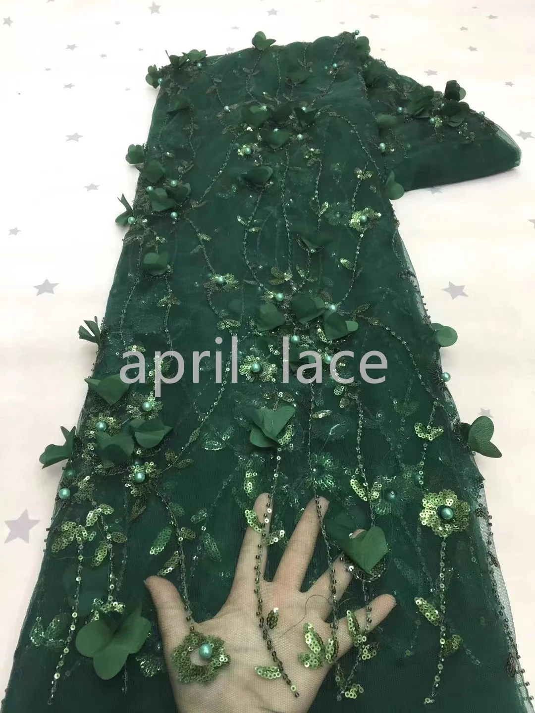 Color 1 Green Haute Couture 5 yard  Bling Sequin  Flower Tulle Lace Fabric for Fashion Designer /Sawing Wedding Bridal Dress