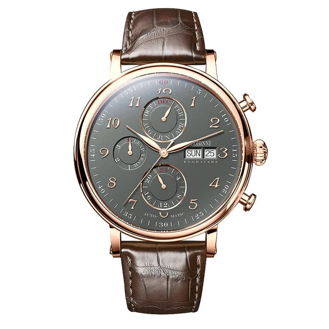 LOBINNI Mesh Steel Band Herren automatische mechanische Uhr Saphirglas wasserdichte Uhren Datum Woche Multifunktions-Armbanduhr 6