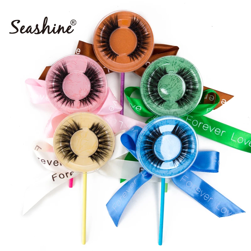 Seashine 10Pairs 3D Faux Mink False Eyelashes lollipop package Natural Long Eye Lashes Makeup Beauty Extension Tools