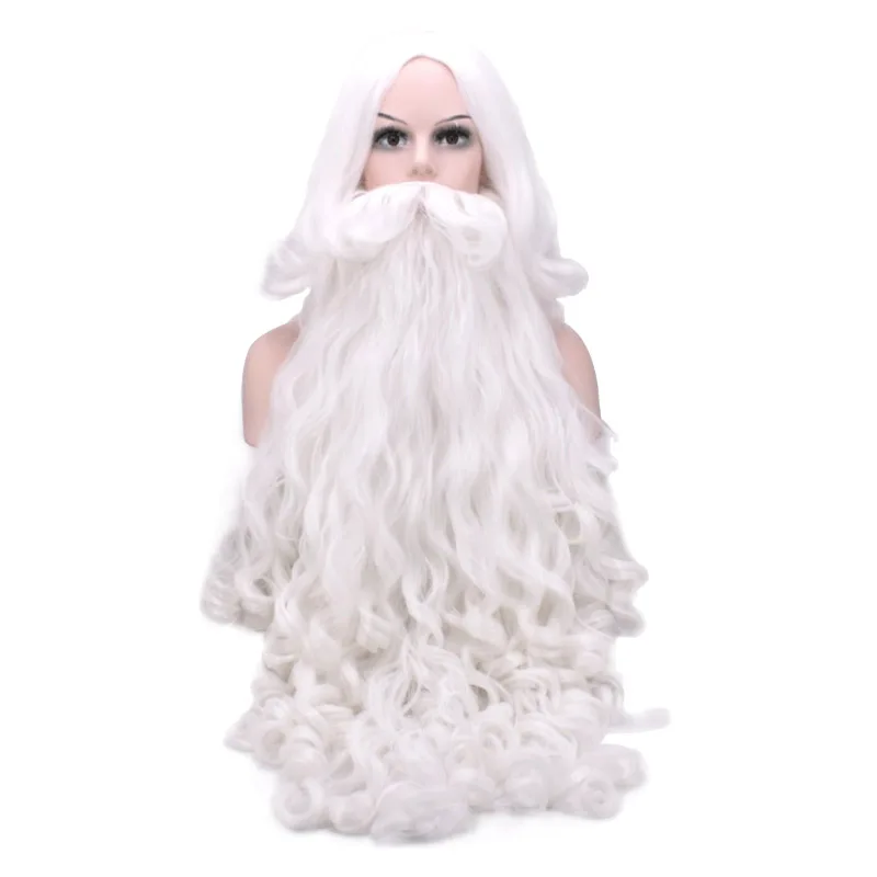 

Santa Cosplay Santa Claus Wig and Beard Cosplay Wigs White Hairpiece Accessories Santa Beard 70cm For Christmas