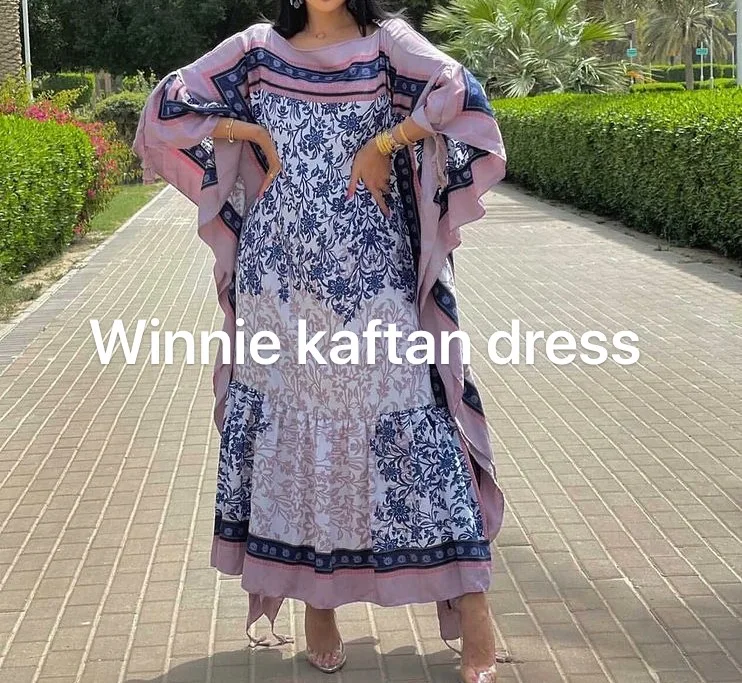 

Muslim Traditional Fashion Lady Ramadan Outfits Batwing Sleeve Kaftan Dress Elegant Kuwait Elegant Printed Hijab Cotton Abaya