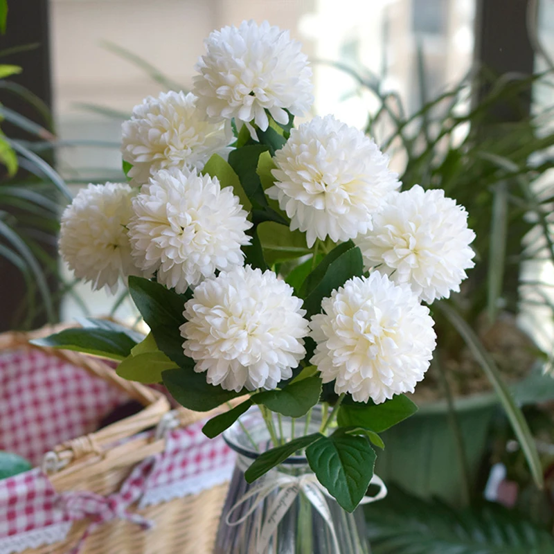 

Artificial Dandelion Pommel Flowers, Artificial Flowers, Green Branches, Home Decoration, Table Vase, A Bunch of 10