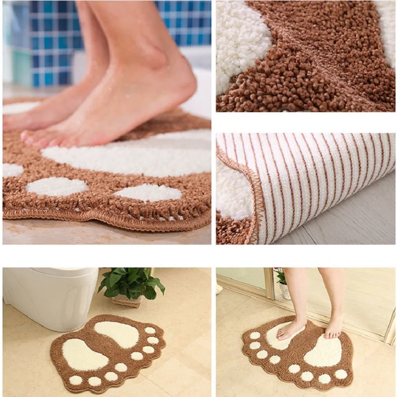 Cute Paw Print Bath Mat Non-slip Microfiber Bathroom Set Rug Anti Slip Carpet for Bathroom Toilet Bathtub Durable Home Supplies