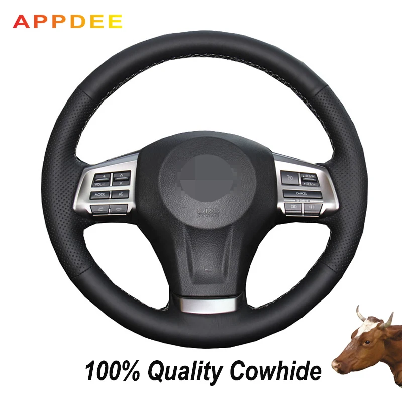 Hand-stitched Black Genuine  Leather Steering Wheel Cover for Subaru Forester 2013-15 Legacy 2013-14 Outback 2013-14 XV 2013-15