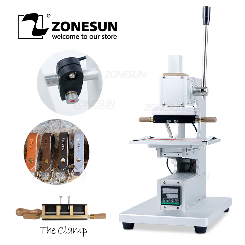 ZONESUN Custom Letter Hot Stamping Machine With Infrared Locator For Paper Leather Plastic Wood Heat Embossing Machine