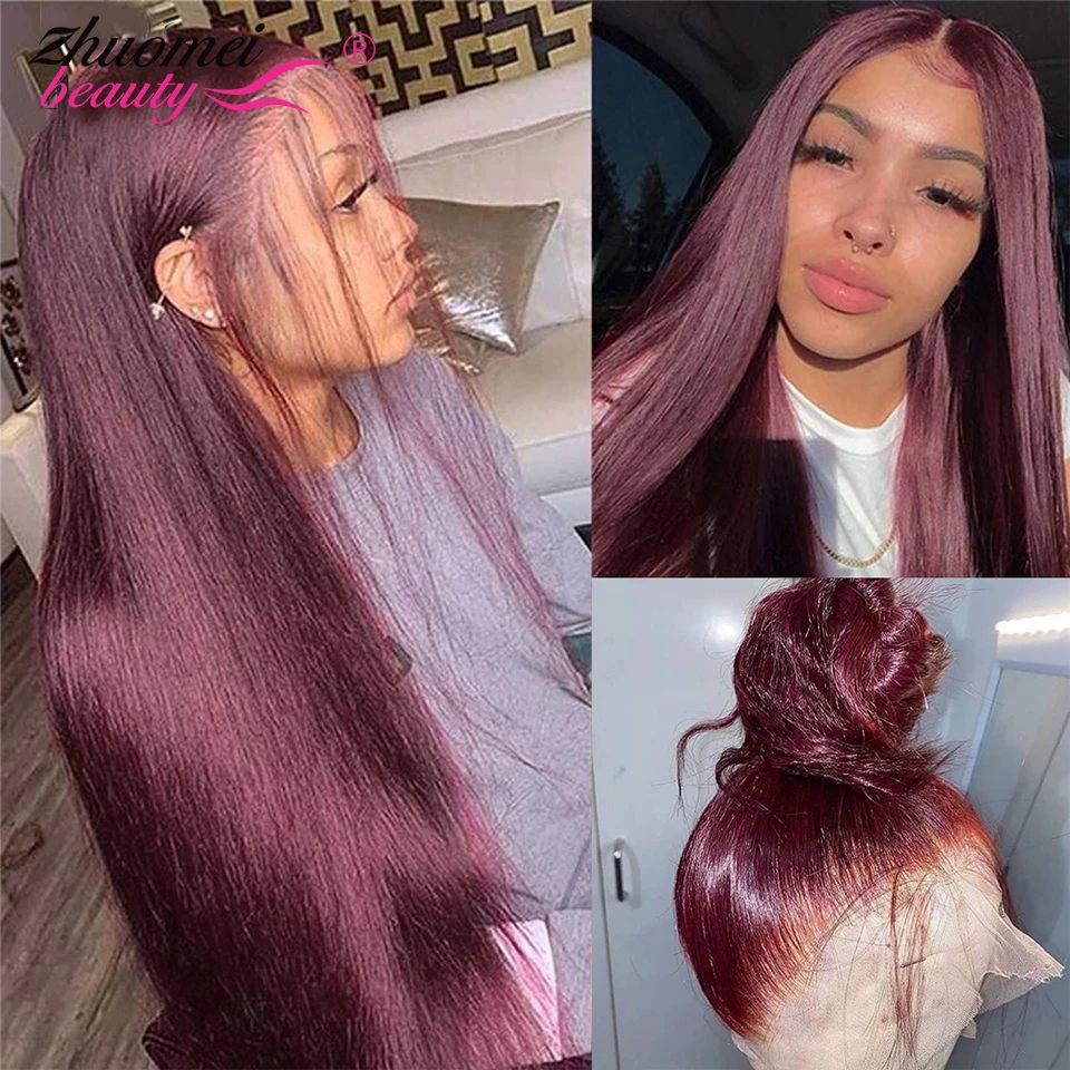 

99J 360 Lace Frontal Wig 360 Full Lace Wig Human Hair Pre Plucked Brown Straight Human Hair Wigs HD Transparent Lace Frontal Wig