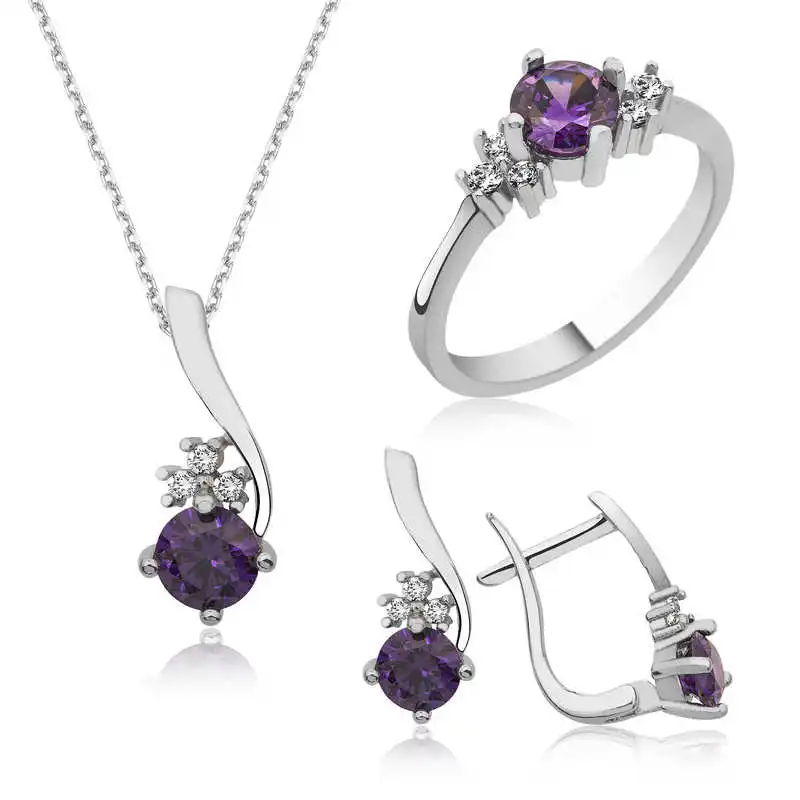 Silver Purple Cubic Zirconia Women 'S Set