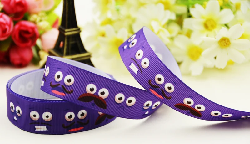 22mm 25mm 38mm 75mm Expression Cartoon printed Grosgrain Ribbon party decoration 10 Yards X-03319