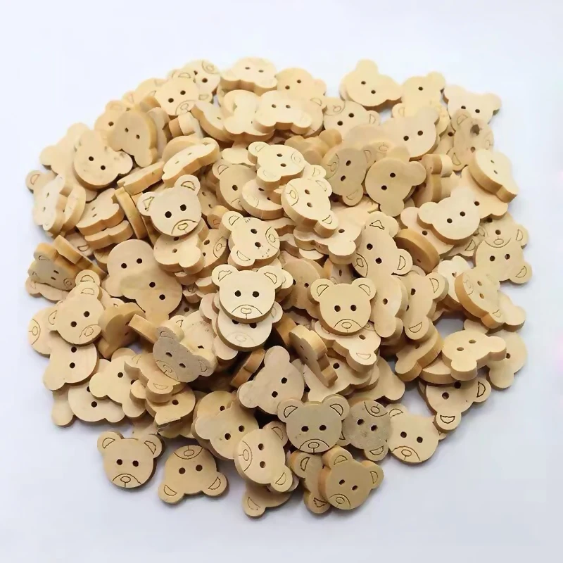 DIY Decorative Bear Wooden Buttons Natural Teddy Bear  2Holes Wood Sewing accessories  Buttons for clothing Children for Charms