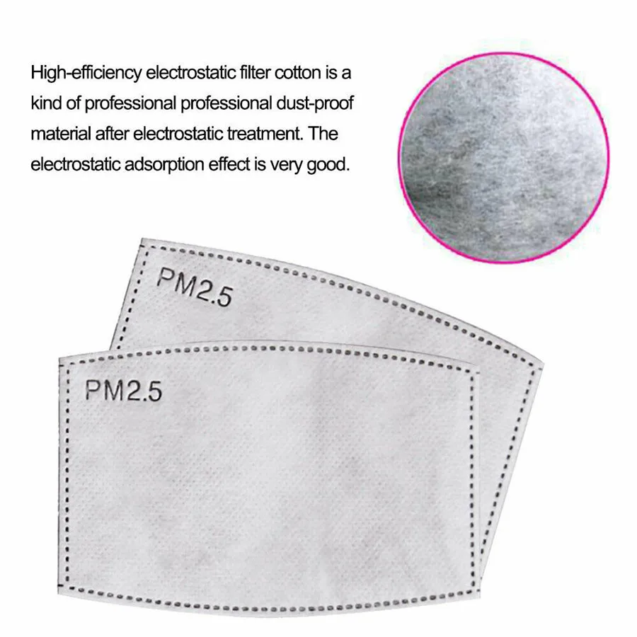 10-100 Stuks PM2.5 Masker Filter Papier 5Ply Anti Dust Mond Gezichtsmasker Carbon Katoen Wegwerp Filter Beschermende Voor volwassen Kids Kind