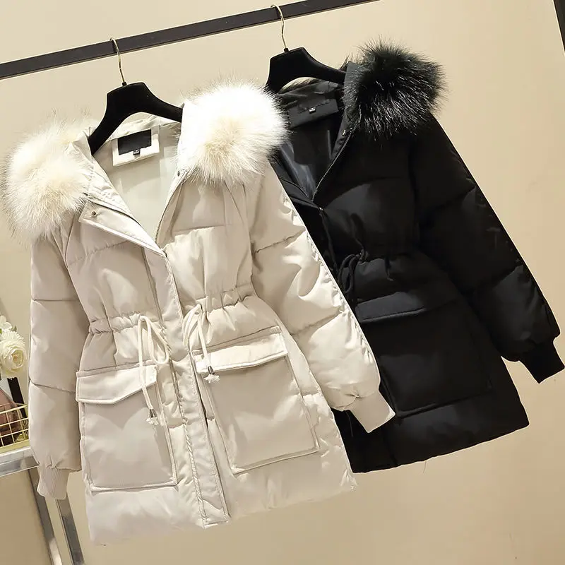 

2023 New Winter Jackets Women's Clothes Casual Cotton-Padded Jackets Woman Clothing Winter Coats Hooded Fur Collar Parkas D456