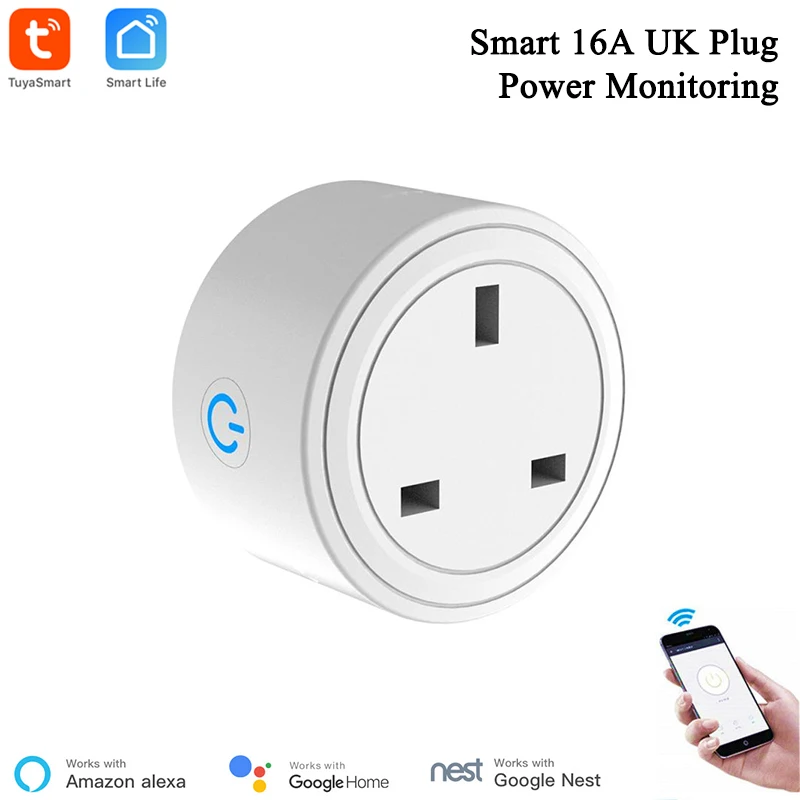 

16A UK Wifi Smart Plug with Power Monitor Wifi Wireless Smart Socket Outlet with Google Home Alexa Voice Control Tuya Smart Home