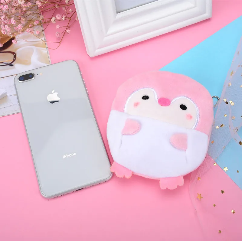 Monedero de felpa con diseño de pingüino para niña, monedero pequeño de dibujos animados, con Cable USB, para auriculares, novedad