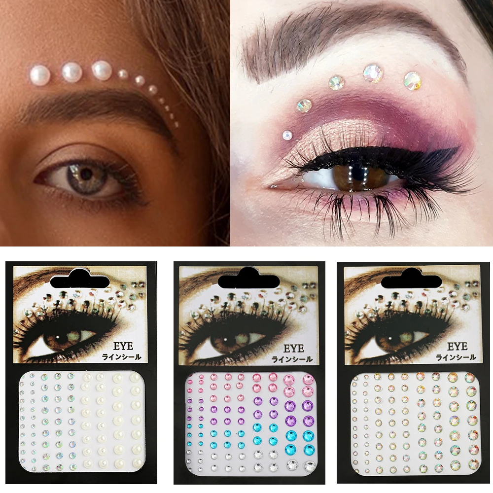 

3D Pearl Face Body Brow Temporary Tattoo DIY Decal Art Crystal Diamond Rhinestone Self Adhesive Sticker Party Face Jewels Makeup