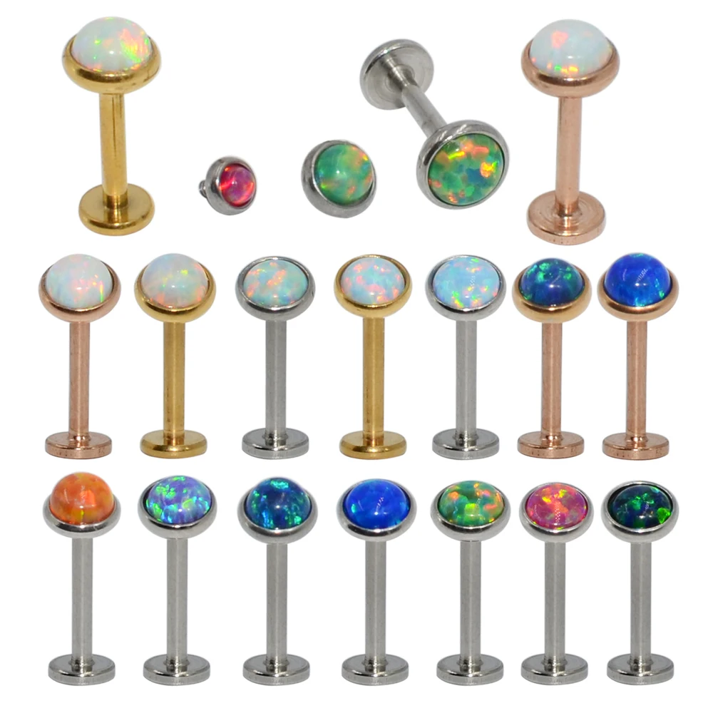 1szt Stal chirurgiczna Opal Stone Nose Screw Stud Labret Helix Ring Lip Bar Stud Ear Cartilage Tragus Earring Piercing Body Jewelry