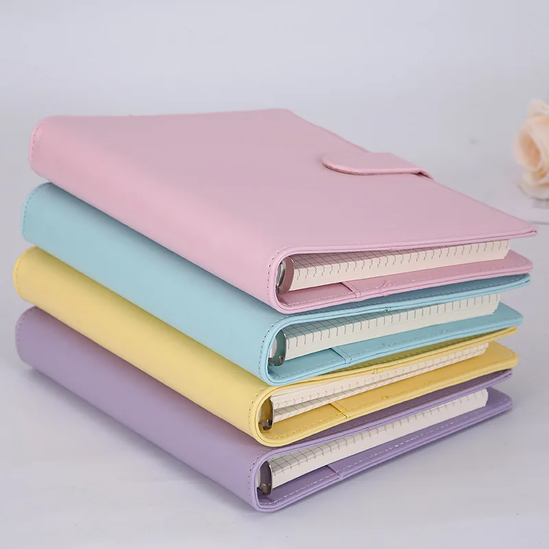 26 farben CMacaron Farbe AA5 A6 6 Ringbuch PU Clip-on Notebook Leder Lose Blatt Notebook Abdeckung Notebooks Journal Schreibwaren – Detail 6