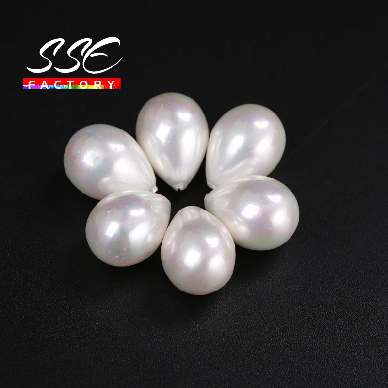 12x16mm 3PCS Half Drilled Water Drop White Shell Pearl Beads For Jewelry making DIY Earring Studs Accessorie can mixed wholesale