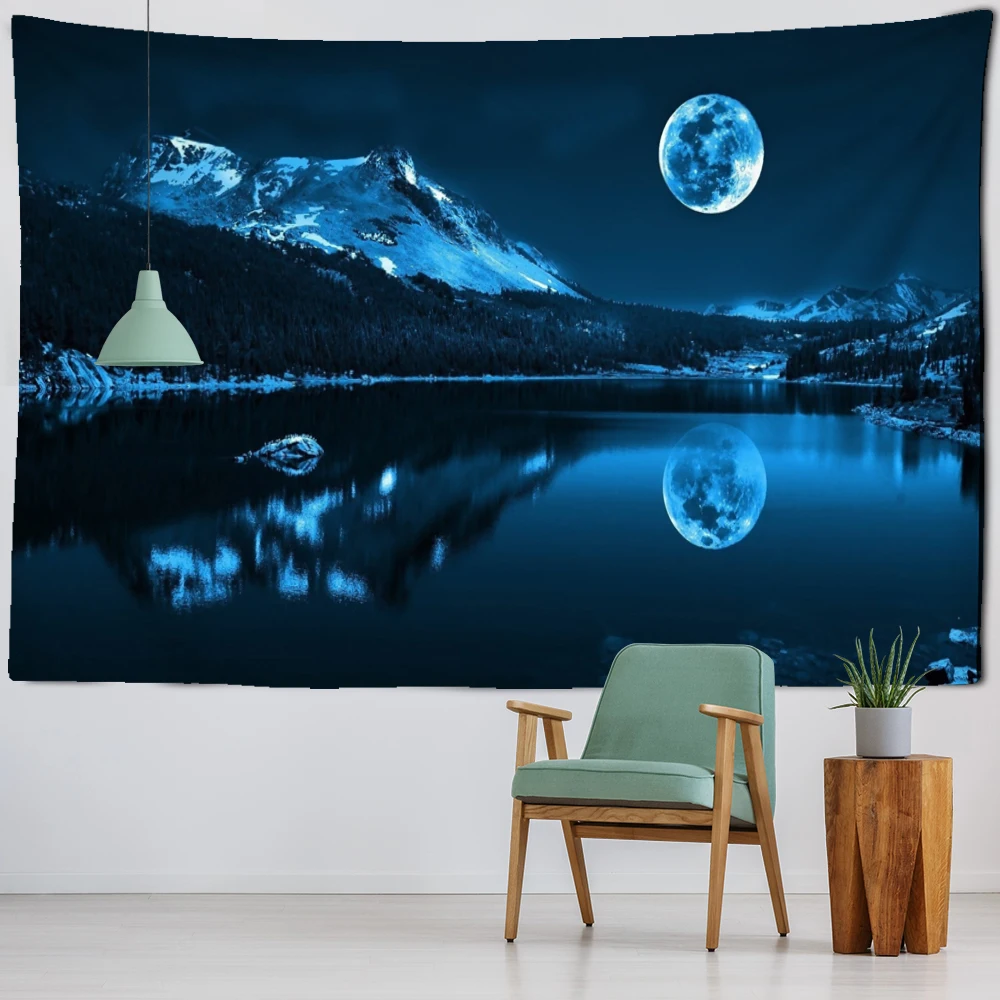 Psychedelic Moonlight Night View Tapestry Wall Hanging Magic Science Fiction Bohemian Hippie TAPIZ Room Home Decor