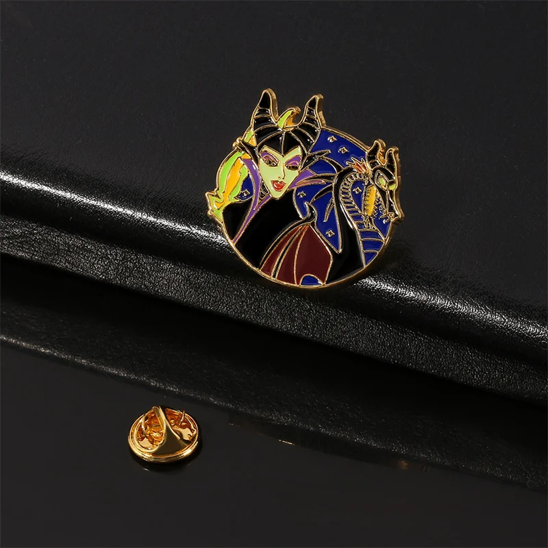 Malin Fiessen Enamel Pin Devil lady Brooch Black Witch Badge Cartoon Pin Halloween Cosplay Jewelry gift