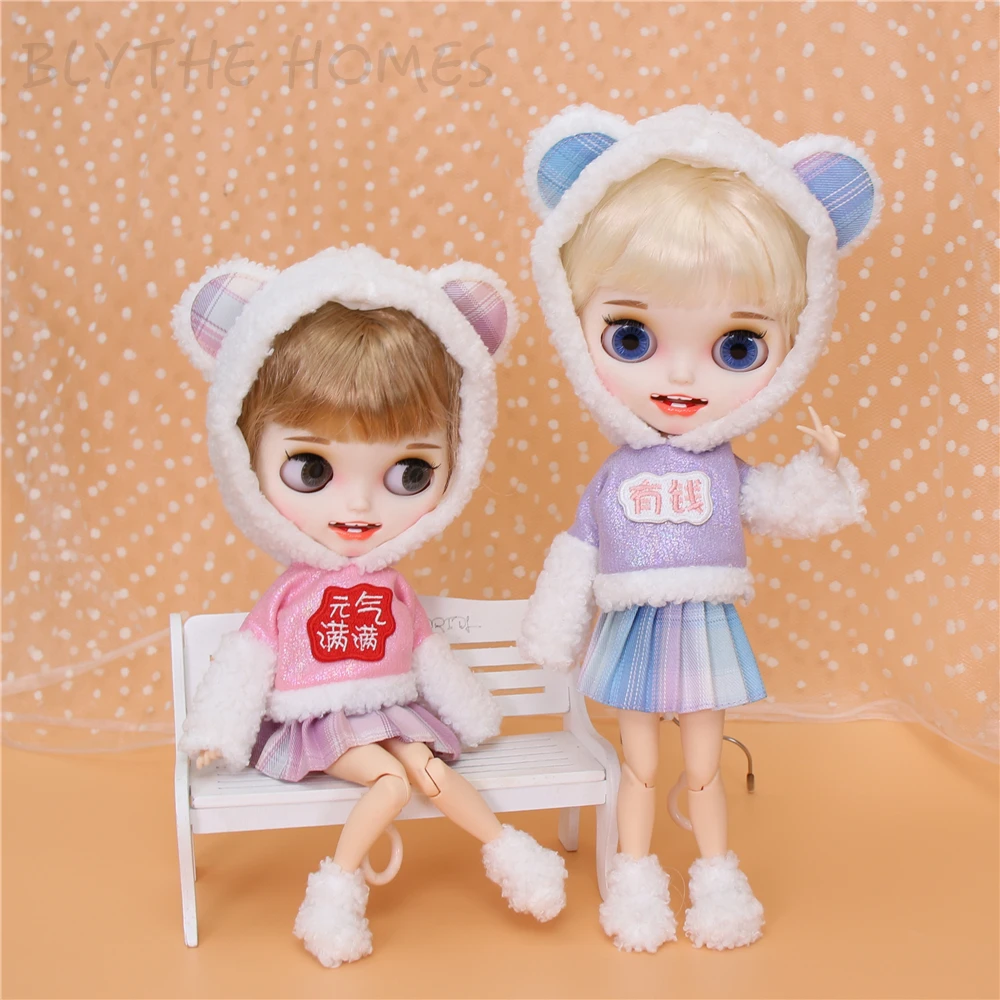 

ICY DBS Blyth Doll Joint Body Pleated Skirt Cosplay Cat Bear Hoodies With Shoes Suit 1/6 BJD Ob24 Anime Girl Outfits