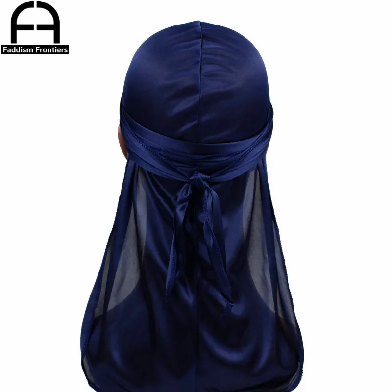 Unisex Vrouwen Mannen Zijde Durag Tulband Hoed Pruiken Biker Hoofddeksels Hoofdband Haaraccessoires Lange Staart Bandjes Bandana Zijdeachtige Durags