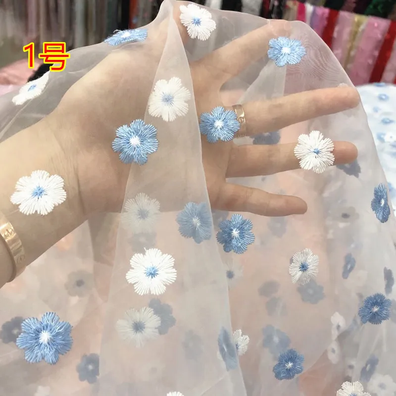 0.5Meter Flower Embroidered Organza Fabric for Girl\'s Summer Dress, Handmade DIY Doll Skirt, Clothing Headwear Decoration