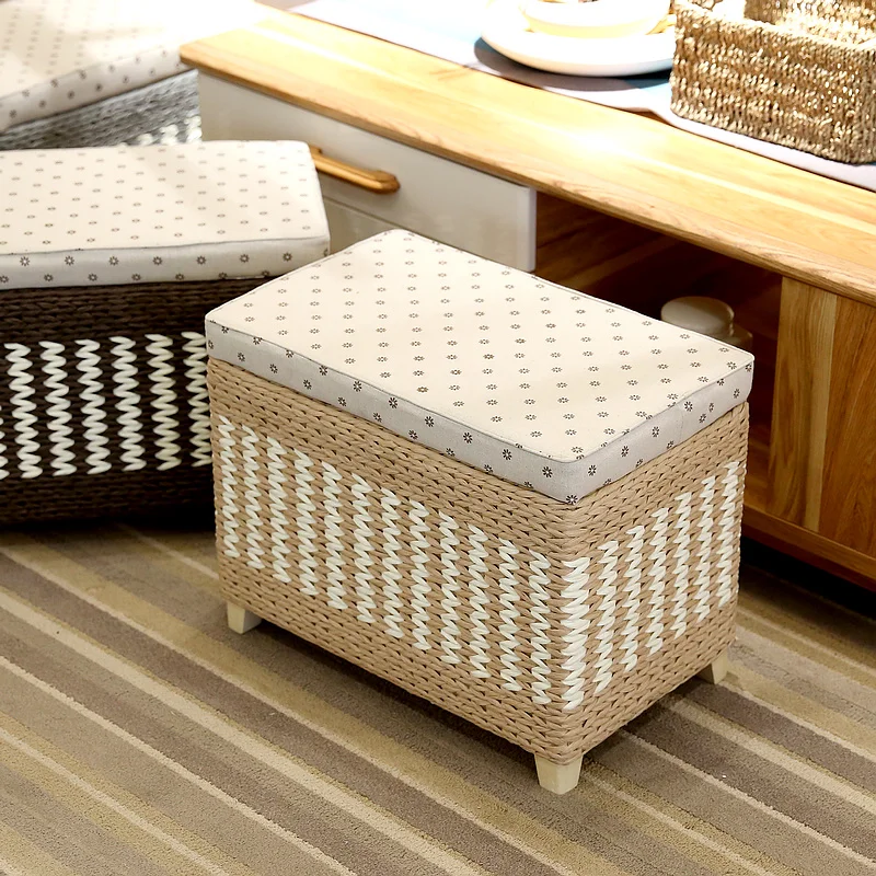 

Living Room Furniture Hallway Bench Pouf Kitchen Stools Wooden Chair Office Footrest Woven Storage Box Shoe Chang Storage Stool