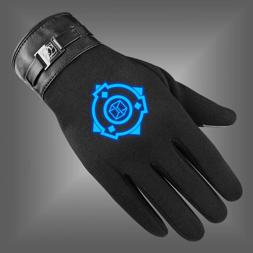 Nuovi guanti da uomo autunno inverno Anime SCP Foundation Prints guanti Touch Screen foderati in pile caldo luminoso per uomo guanti