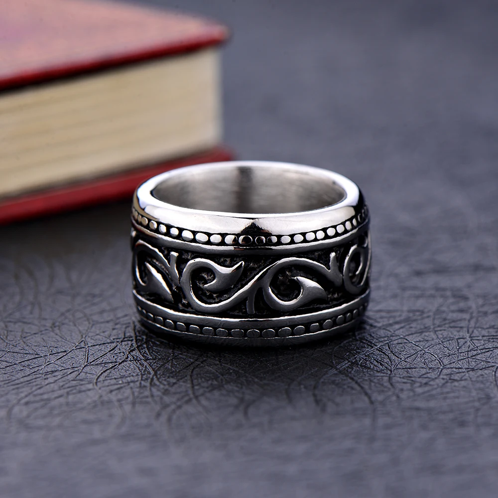Width 14MM 316L Titanium Steel Round Ring Hip Hop Rock Men\'s Stainless Steel Biker Ring Size 8-12# drop shipping