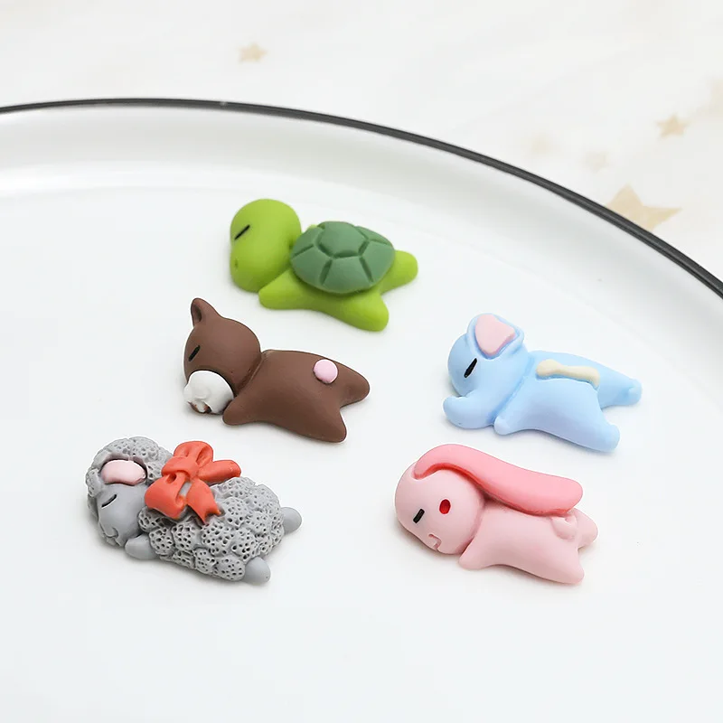 200pcs Kawaii Lying Animals Turtles Sheep Bear Rabbits Elephants Resin Flat Back Cabochon DIY Scrapbook Cell Phone Decoration