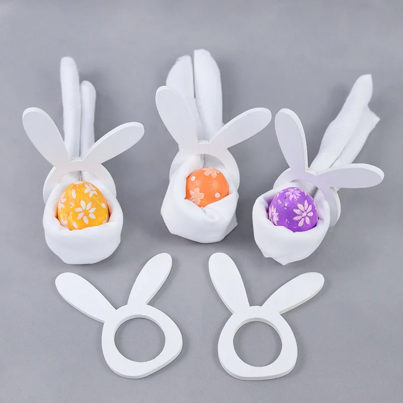 4PC Wooden Bunny Ears Napkin Ring Paper Towel Holder Table Decoration Valentine's Day Easter Party Decoration Kitchen Supplies