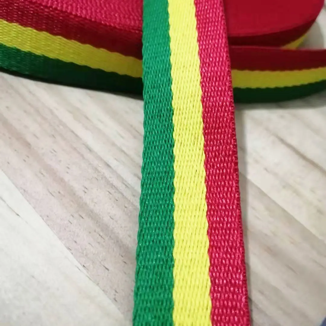 3M/Lot Thickened 25mm 38mm Brazil\'s Style Twill Webbing Red Yellow Green Striped Polyester Strap for Bag DIY Clothing Belt