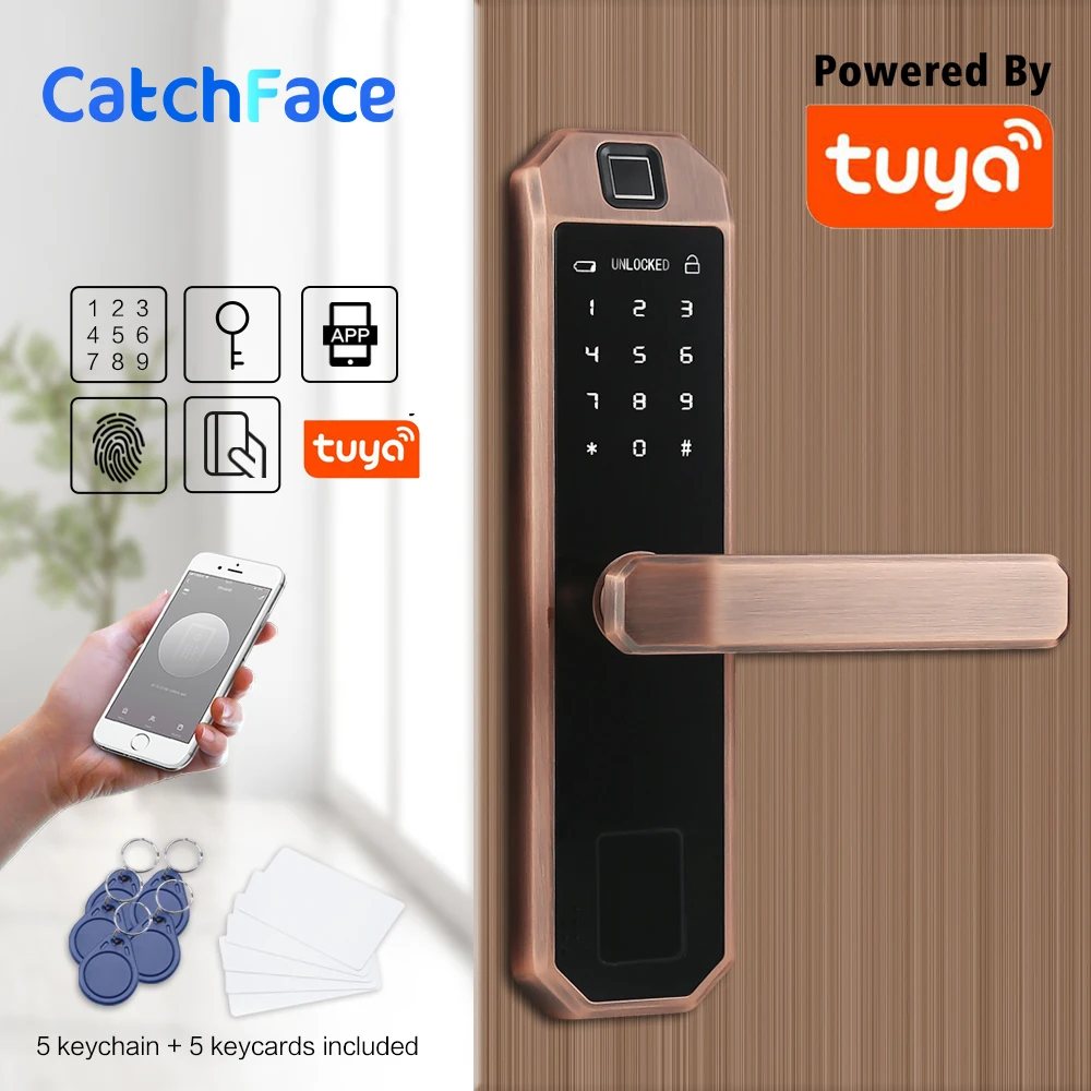 Electronic Bluetooth Fingerprint Door Lock Code,Card, Key Touch Screen Digital Password Lock WIFI Smart Lock with Tuya Smart APP