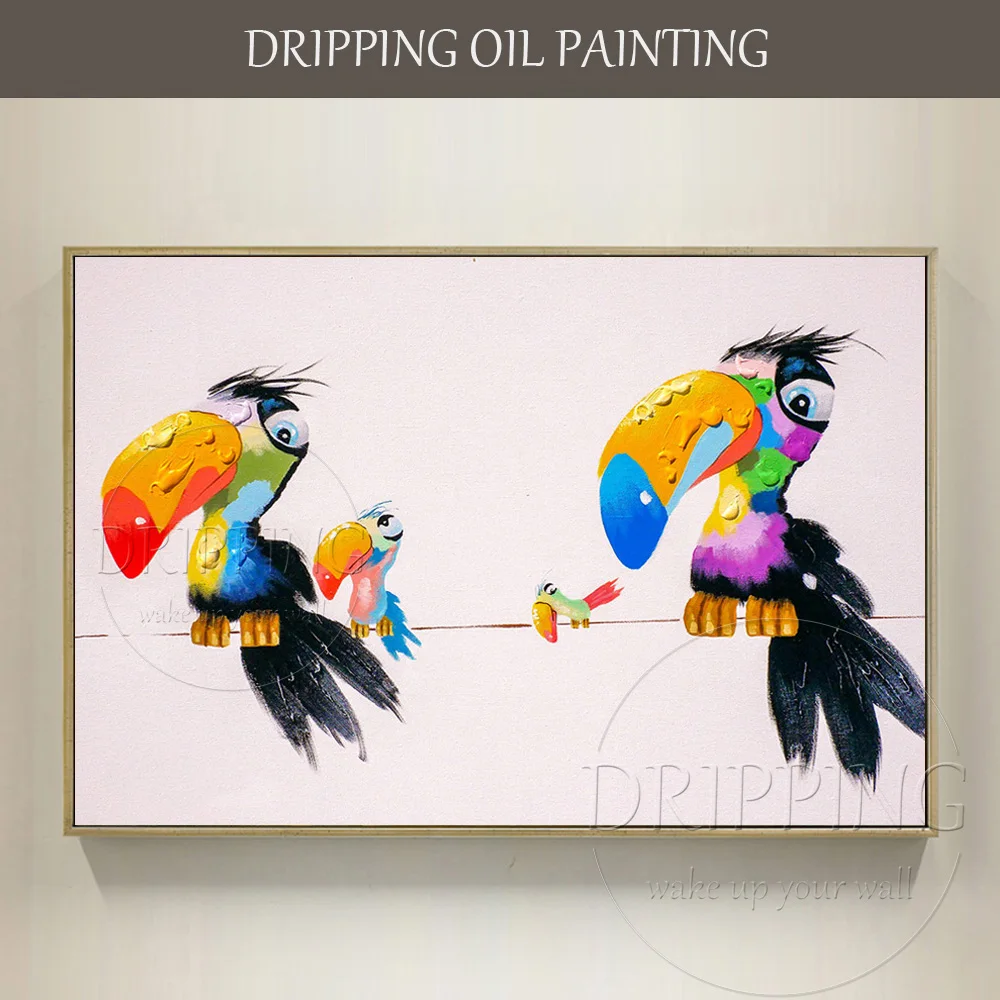 

Handmade Modern Wall Picture Lovely Toucan Bird Oil Painting on Canvas Funny Animal Birds Toucans Oil Painting for Wall Decor