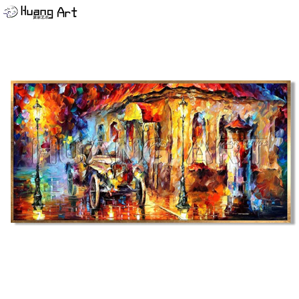 

Hand Painted Beautiful Street Landscape Oil Painting On Canvas Abstract Paris Street Landscape Oil Painting For Room Decoration