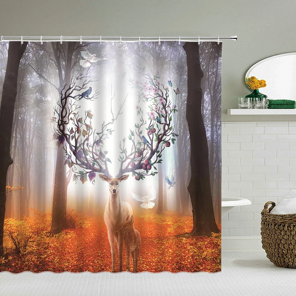 Natural Forest Scenery Shower Curtains Waterproof Bathroom Curtain 3d Printing With Hooks Decoration 180*180cm Washable Cloth