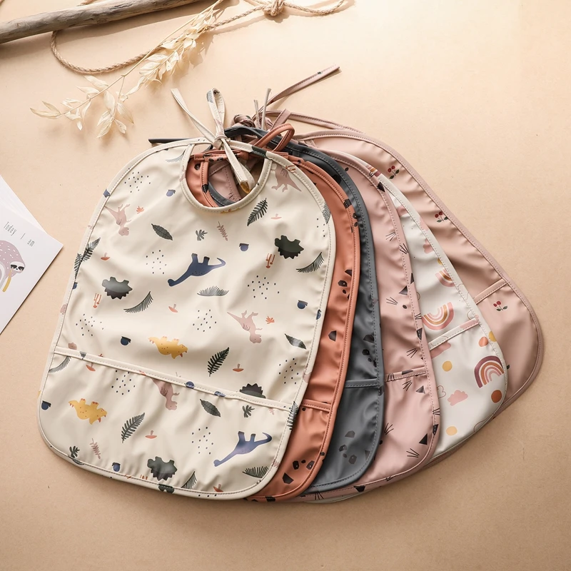 Let's Make ​Bib with Pocket Baby Stuff Children Accessories Feeding Drawing Apron Waterproof Adjustable Cute Print Bibs