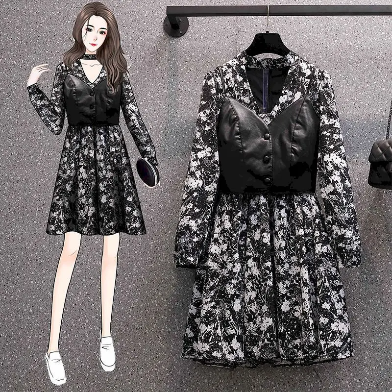 

Women's Dress Large Size Spring Dress New Floral Dresses Fashion Show Thin Age Reduction Two Piece Suit Women Clothes 2021 New