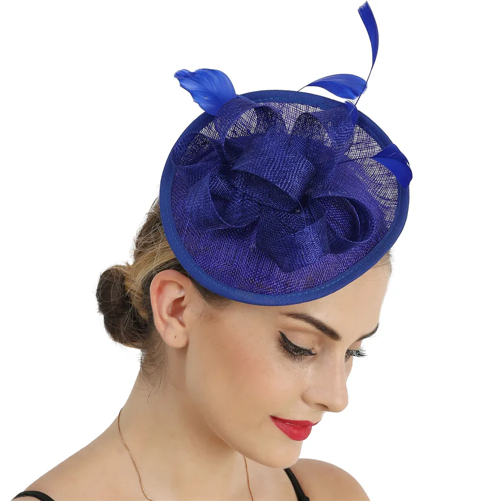 

Church Sinamay Fascinator Wedding Hat With Fancy Flower Women Headpiece Hair Clip Cocktail Race Chapeau Cap Wedding Party Hats