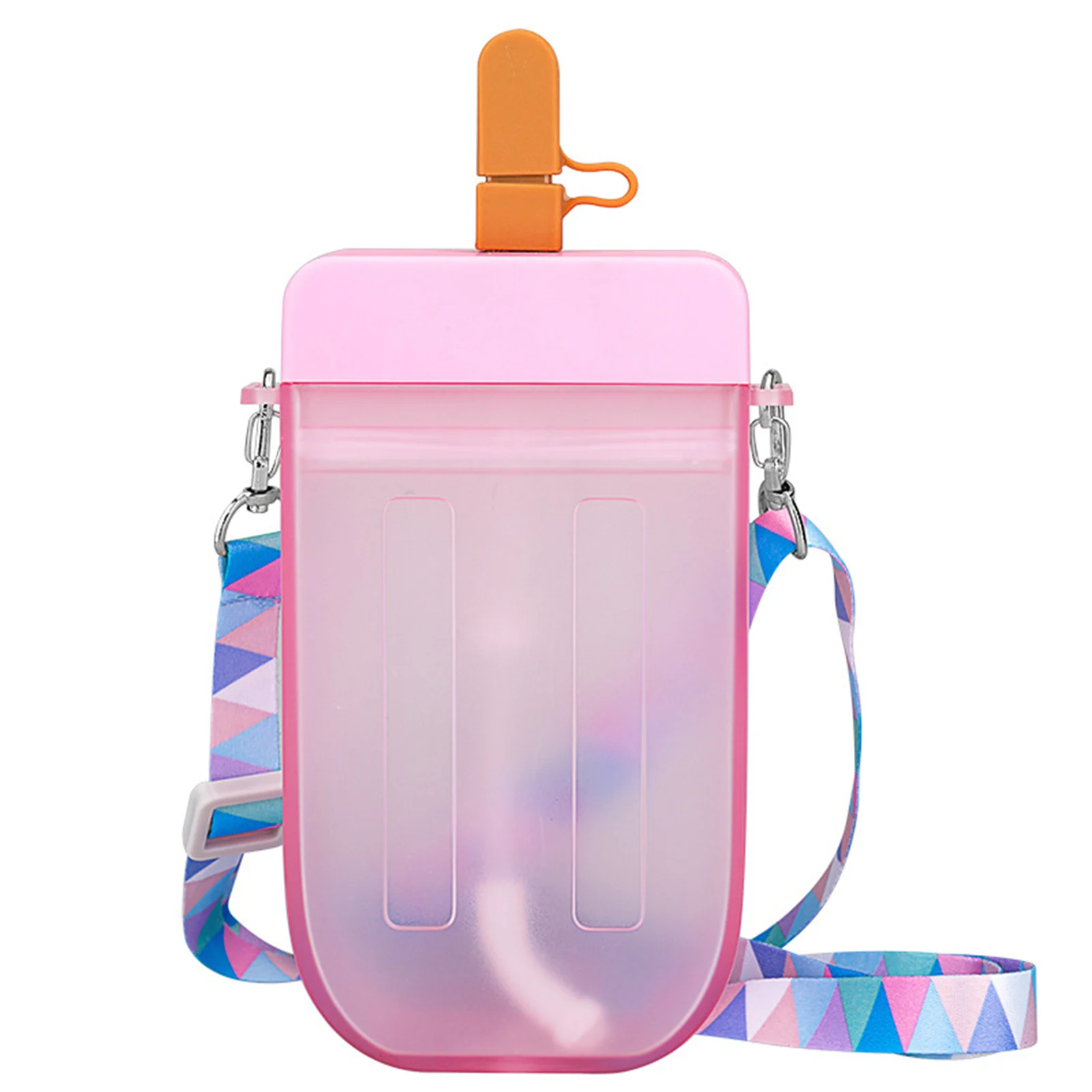 300ml Cute Water Bottles with Straws and Lanyard Creative Ice Cream Popsicle ShapeJuice Drinking Bottles For Adult Children