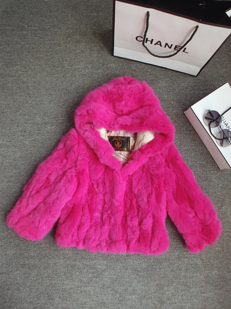 New Winter Children Rex Rabbit Fur Coat Girl Fur Coat Child Thicken Baby Coat Hooded Coat Boys Coat Real Hair Rex Rabbit Fur