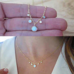 authentic 925 sterling silver chocker cz opal jewelry gold chain elegant women stunning lovely white opal pendant necklace