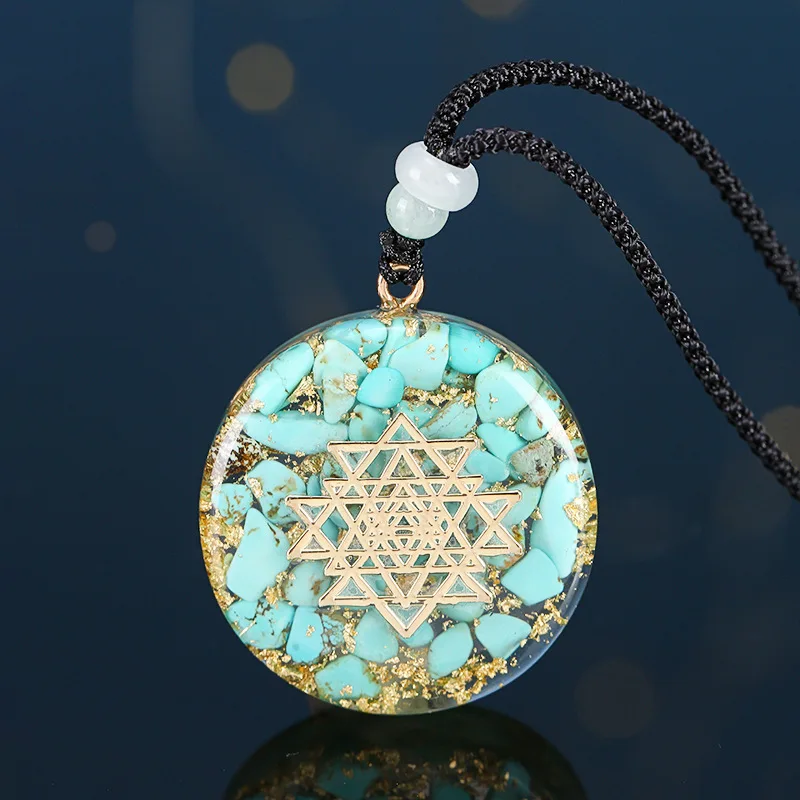 Orgonite Pendant Sri Yantra Healing Crystal Necklace Sacred Sacred Geometry Chakra Necklace Gathering Wealth Meditation Jewelry