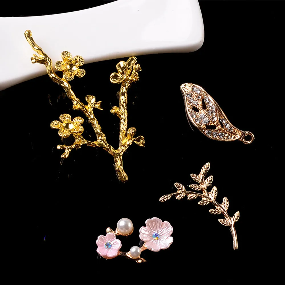 Gold Wintersweet Branch Embellishment for Scrapbooking 10pcs Flower Leaf Plum Blossom Buttons Scrapbook Accessories