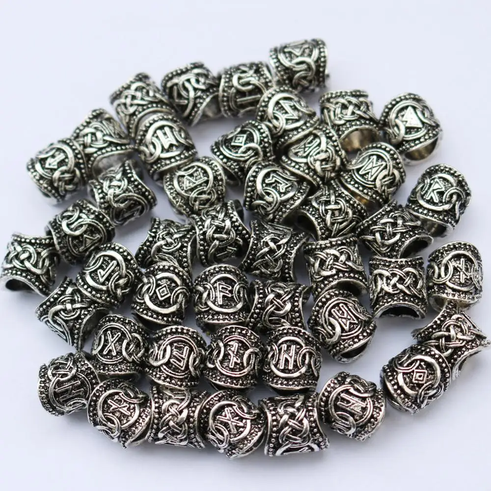 Nostalgia 1pcs Norse Jewelry Viking Nordic Alphabet Runes Small Bead Metal Craft 10mm Spacer Beads Bronze Jewelry Making