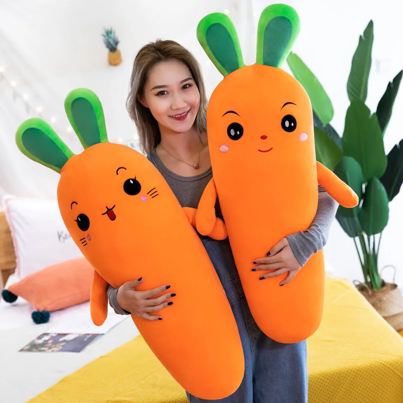 Cute Expression Carrot Long Pillow Plush Stuffed Toy Nap Pillow Weekend Drama Artifact Soft Skin-friendly and Comfortable Pillow