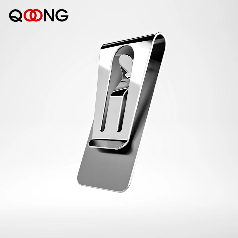 QOONG Custom Lettering Black Silver Slim Pocket Men Women Money Clip Business Card Credit Card Cash Wallet QZ40-004