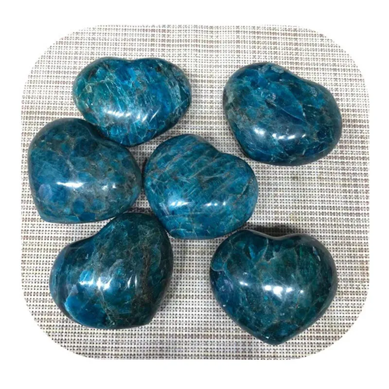 

High Quality Hand Carved Semi Precious Stones Crafts Natural Blue Apatite Heart Shaped Gemstone For Sale